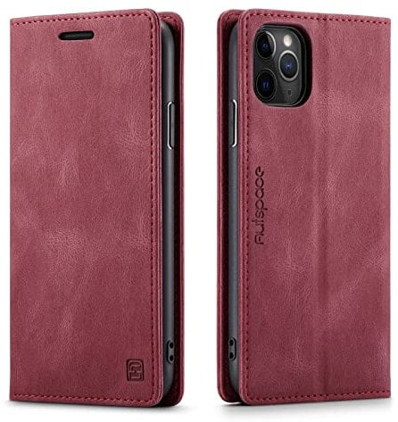 LOLFZ Wallet Case for iPhone 11 Pro, Magnetic Flip Leather Case with RFID Block Card Slots Kickstand Shockproof Protective Cover Compatible with iPhone 11 Pro 5.8 Inch - Red