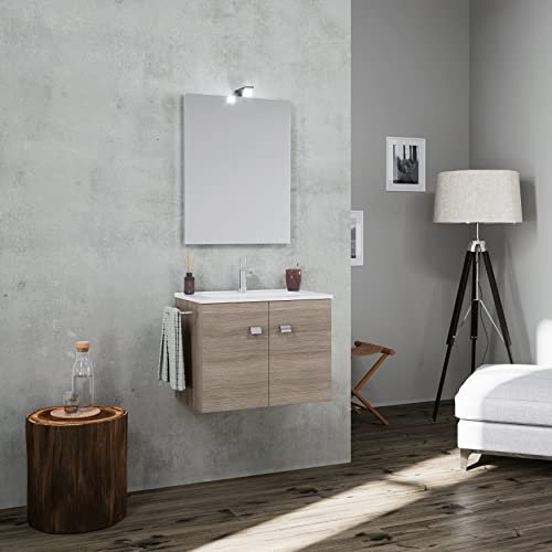 Kiamami Valentina Mobile bagno 60 cm quercia porta asciugamani metallo sospeso | Square