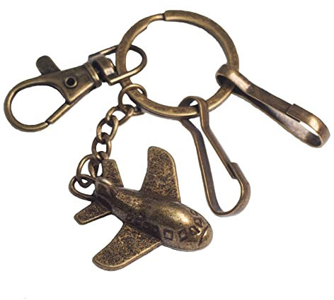 BAWAKO Schlüsselanhänger aus hochwertigen Metall mit Karabiner und bezaubernde Metall Accessoire， Schlüsselring für Autoschlüssel Wohnungschlüssel tolle Qualität (Flugzeug)