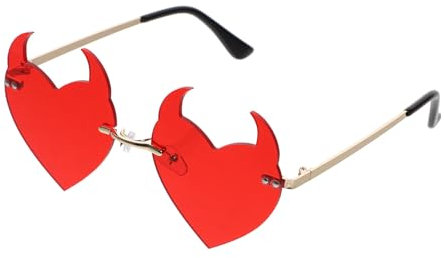 TENDYCOCO Heart Randless Sonnenbrille Rahmenlose Brille: Halloween Sonnenbrille Teufel Sonnenbrille Rote Party Brillen für Party Nachtclub Bar Danzfoto Requisiten