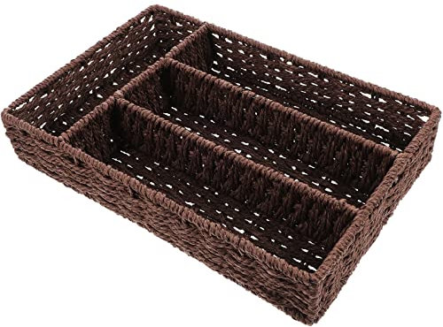 HOMSFOU Rattankörbe aus Weidengeflecht Teebeutel Zuckerbeutelhalter Kaffeestation Gewürz-Organizer Gewebter Geteilter Korb Tablett für Schubladenregal Arbeitsplatte Kaffee