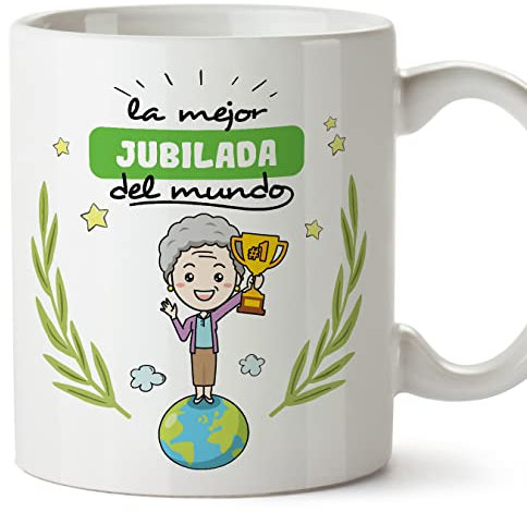 MUGFFINS Tazas para JUBILADA mujer - En Español - Mejor del mundo - 11 oz / 330 ml - Regalo original y divertido