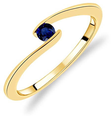 Planetys Damen-Solitärring aus Gelbgold 375/1000 mit natürlichem Saphir