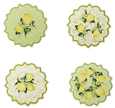 BRANDANI Sottopentola Set 4 Pezzi Assortiti Limoni 10,5cm Porcellana Sughero
