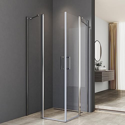 Duschkabine Schwingtür 80x80 cm Eckeinstieg mit Fester 6mm NANO Beschichtung ESG Glas Drehtür Duschabtrennung Duschwand Höhe 185cm