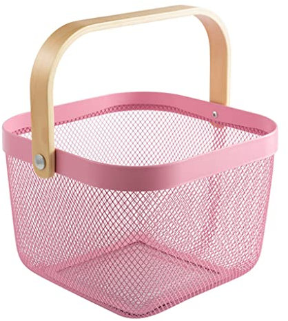 Metal Mesh Steel Basket Multi-functional Basket Hanging Kitchen Baskets with Handle Solutions for Kitchen Picnic Gifts Pink 10x10x7 Inch