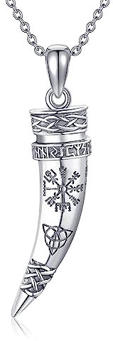 CUPENDA Wikinger Kompass Halskette Sterling Silber Keltische Knoten Wikinger Horn Anhänger Nordische Schmuck Geschenke für Damen