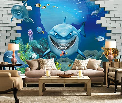 Fototapete 3D Effekt Tapete Unterwasserwelt Hai Einfach 3D Tapeten Wandbilder Wohnzimmer Schlafzimmer Kinderzimmer Dekoration Wanddeko