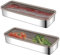 Qivine Set de 2 Organizador Nevera con Tapa, Apilables Porta Embutidos Nevera para Fiambres Frescas, 1300ml Acero Inoxidable de Tapers para Comida Hermetico, Frigorífico