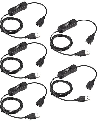 HUAZIZ Nero Cavo di prolunga USB con interruttore on/off, 1 m (5 pezzi), compatibile con cuffie USB, lampada da scrivania USB, ventola USB e strisce LED