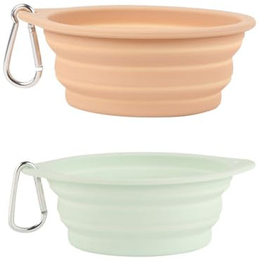 GIEEU 2 Stück tragbarer, faltbarer Hundenapf aus Silikon für Haustiere (350 ml, 600 ml, Beige und Grün)