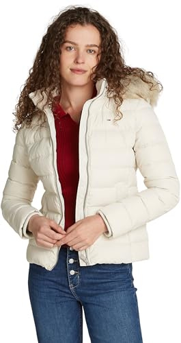Tommy Jeans Women's TJW BASIC HOODED DOWN JACKET EXT DW0DW18312, Beige (Newsprint), XL
