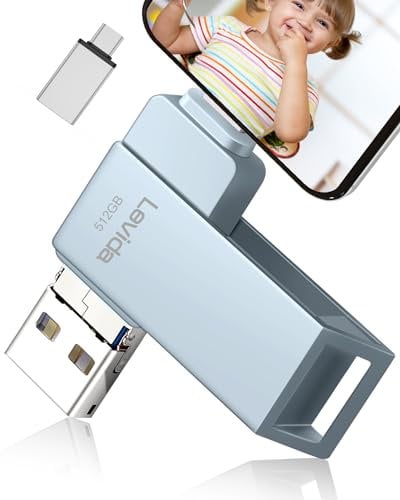 USB Stick 512GB,Levida Speicherstick USB 3.0 Photostick fotostick (Mobiler Speicher,Drehbares Design, Automatisches Backup) für IOS,Phone,Android Handy,Pad, Laptop UND Computer,PC,Grau