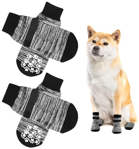 AUAUY 2 Paar Indoor Anti-Rutsch Socken für Hunde, Einem Weichen Haustierschutz, Antirutschsocken Hund Mit Klettverschluss, Hartholzböden in Innenräumen, Hundesocken für Kleine Mittlere Große Hunde-M