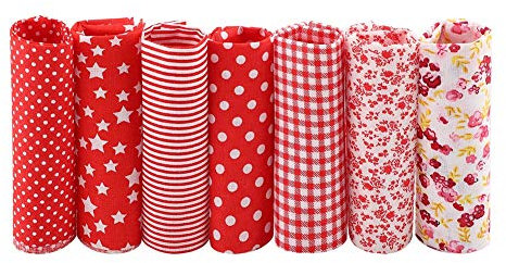 7 PCS 25 X 25 Cm Tessuto di Cotone Fai da Te Quadrati Assortiti Pre-tagliati, Kit di Biancheria da Letto Assortiti con Punti Floreali Artigianali Materiale Trapuntato(rosso)