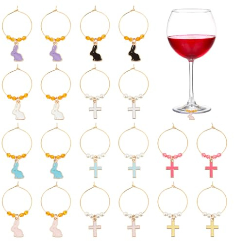 nbeads 20 Stück Ostern Thema Weinglas Charme, Kreuz und Hase Weinglas Identifikation Tags mit Messing Ringe Weinglas Schmuck Anhänger für Gläser Tassen Weinprobe Party Geschenk