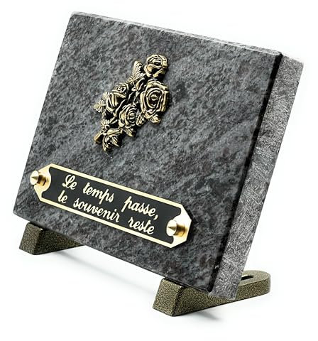 Plaque Funéraire Personnalisable en Granit - Pierre Tombale, Plaque Commémorative, Ornement Mortuaire (Gris)