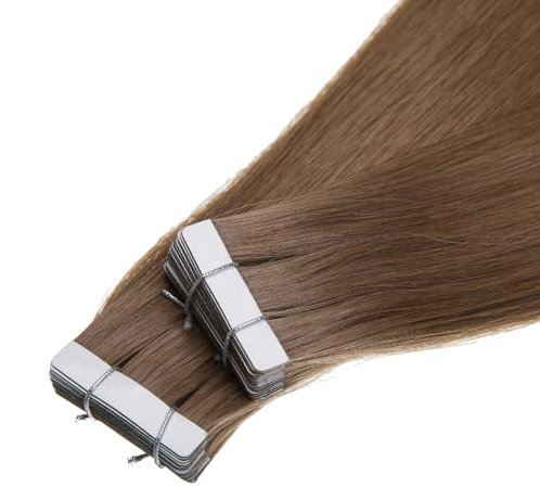STRÄHNENSUCHT Tape In Extension Echthaar Hair Extensions Remy Haarverlängerung 20 Tressen je 2,5 Gramm gesamt 50g (30cm, 06 - Hellbraun)