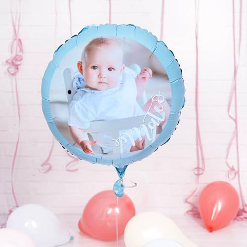 Wanapix | Luftballons Bedrucken | Folienballon mit Foto und Text | Luftballons Geburtstag Deko | Helium Ballons | 45 cm | Blau