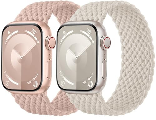 Charlam 2 Stück Geflochtenes Armband Kompatibel mit Apple Watch Armband 41mm 40mm 38mm, Elastisches Nylon Solo Loop Band Sport Armbänder für iWatch Series 9 8 7 6 5 4 3 2 SE Ultra, Damen Herren