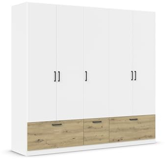 Rauch Möbel BARI, Kleiderschrank, Farbe Weiß/Eiche Artisan, Breite 226 cm | Schrank, 5-türig, 3 Schubladen, für Schlafzimmer, Kinderzimmer, Babyzimmer, Homeoffice, Garderobe, Flur