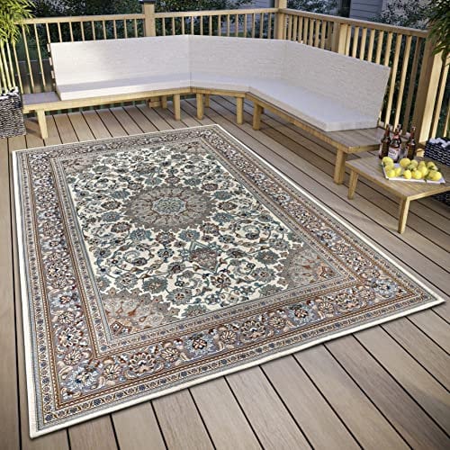 Hanse Home Kadi In- & Outdoor Teppich Orientalisch – Orient Flachgewebe, Orientalisches Design Klassisch, ÖKO-TEX Wetterfest & UV-beständig für Balkon, Terrasse, Garten – Creme Beige, 240x340cm