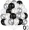 MUEZDUR Luftballons Set 60 Stück 30cm Helium Ballons Schwarz Weiß Silber mit 2 Rollen Band für Geburtstag, Valentinstag, Jubiläum, Verlobungsdeko, Brautparty, Hochzeitsdeko, Party Dekoration