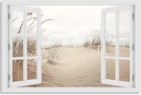 timalo Wandbild Outdoor wetterfeste Bilder für draußen | Gartenbilder Innen & Außen | Landschaftsbilder Acryl Glas Fensterblick Effekt | 120x80cm Nordsee Strand Dünen Schilf