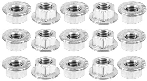 sourcing map M12x1.5mm Serrated Flange Hex Lock Nuts, 15Pcs 304 Stainless Steel Non-Slip Metric Hexagon Flange Nut, Full Thread, Bright Finish, Silver