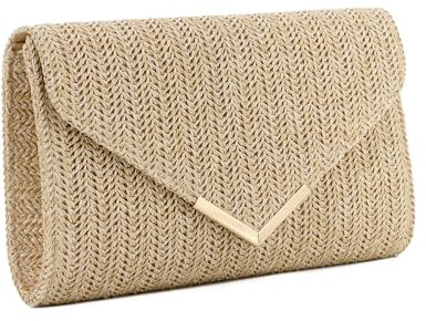 LHHMZ Pochette en paille pour femme Pochette en rotin et raphia Sac à main de plage tissé Pochette de fête de voyage de mariage