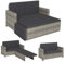 STEELSØN Gartenbank Elnath aus Polyrattan, Gartensofa für 2 Personen mit Liegefunktion und Hocker 2er Sofa mit Polster wetterfest, Terrassenmöbel in grau-meliert/anthrazit 73x65x130 cm (HxTxB)