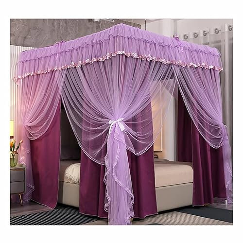Lila Doppelbett-Himmel-Moskitonetz für Twin Queen King, multifunktionaler Schlafzimmer-dekorativer Bettvorhang mit Metallhalterung (Größe: 150 x 200 x 195 cm)