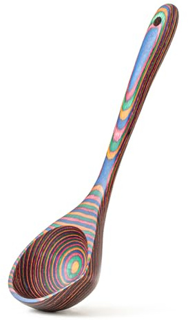 Gudamaye Pakkawood Rainbow Deep Soup Ladle with Spout, 9.6 inch Big Soup Ladle for Cooking