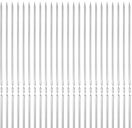 QUARKZMAN 24 Stück Schaschlikspieße Edelstahl 30cm x 0,32cm Edelstahl Flachstäbe Wiederverwendbare BBQ Grillspieße Outdoor Grill Grillen Stick für Fleisch Garnelen Obst Gemüse