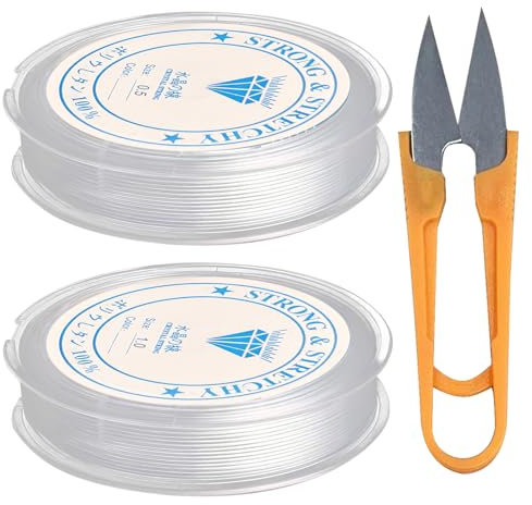 2 Pezzi Filo Elastico per Braccialetti Trasparente,0.5mm*18m,1mm*5m,Con 1 Paio di Forbici, Filo Elastico per Gioielli,Filo di Nylon Elastico,Filo per Braccialetti Gioielli (Colore Forbici è Casuale)
