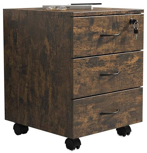 VCM Rollcontainer Eiche Vintage 40x44x55 cm 3 Schubladen abschließbar | Stauraum für Büromaterial - Arbeitszimmer - Für Selbstständige - Holzwerkstoff, leichtläufige Rollen