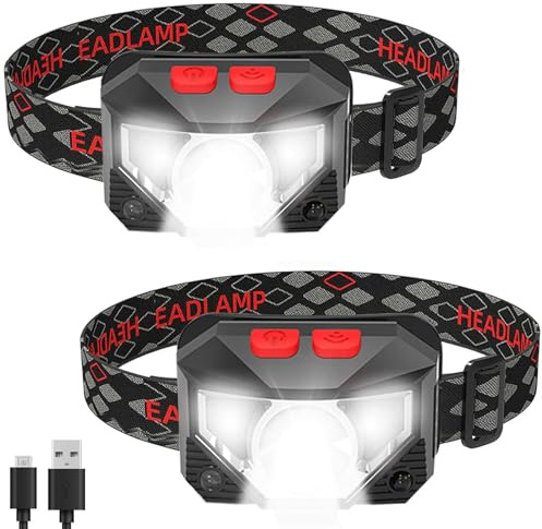 Xrten Stirnlampe Wiederaufladbar,2 Stück Led Stirnlampe Kopflampe,IPX5 wasserdichte 1100 Lumen Wiederaufladbare Led-Scheinwerfer mit Weißem Rotem Licht Bewegungssensor für Outdoor Camping Laufen