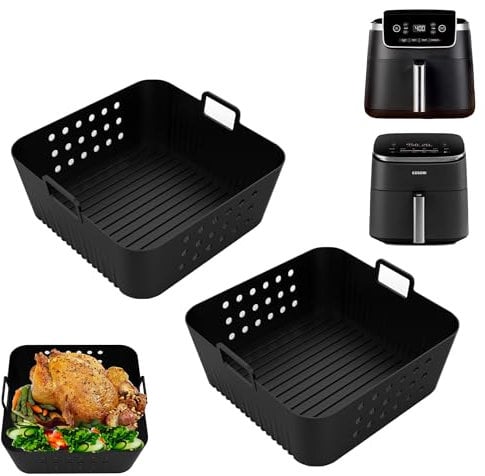 2Pcs Large Square Air Fryer Silicone Liners for Ninja Air Fryer Pro AF140UK AF180UK, Philips HD9270, Dual Air Fryer Silicone Liners Reusable Air Fryer Accessories for Instant Cosori 6QT, 5.8QT, 8QT
