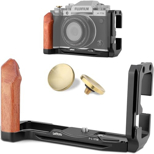 LEFTFOTO Poignée rétro en forme de L avec poignée en bois pour appareil photo Fujifilm X-T5, avec plaque de dégagement rapide Arca intégrée, avec déclencheur