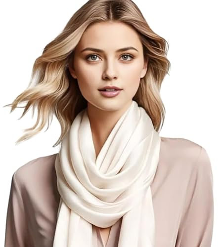 LA FERANI Damen Seidenschal 100% Seide Halstuch Schal einfarbig Creme 180x90cm Seidentuch für Anzug formelle Anlässe Stola Business Stil Geschenk für Sie (Creme)