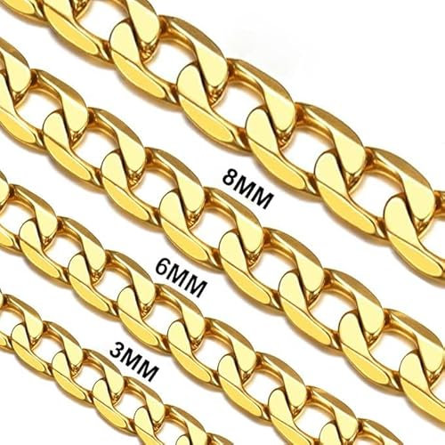 Daisy Philip 3mm 5mm 7mm 8mm CURB Mens Necklace Gold Chain Cuban - Stainless Steel Jewellery - Neck Link Chains for Men Man Women Boys Kids (50cm*5mm)