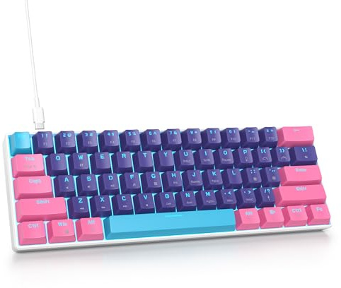 SbocKeeb 60% Teclado Mecánico, Teclado de Juegos RGB con Cable 60 Por Ciento Americano QWERTY Retroiluminado Mini Blanco con Interruptores Rojos para Jugador de Oficina-61 Meitao