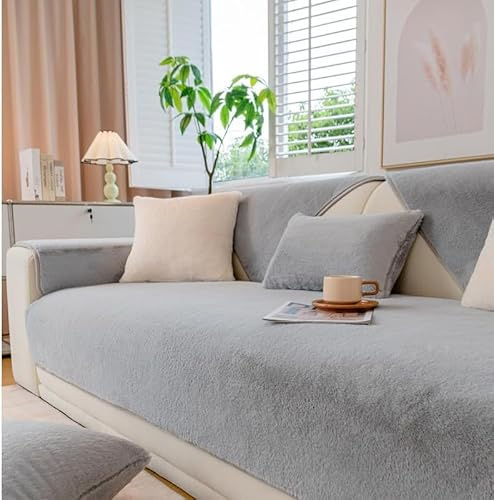 GKXLH Sofa überzug Waschbar - Neu Weiche Nerz Samt Sofabezug 1 2 3 Sitzer, Anti-Rutsch Sofa Cover, Couch überzug Ecke Sofa Bezug für Sektionssofa, Sofa überzug L Form Möbelschützer (Nerz Samt Grau)