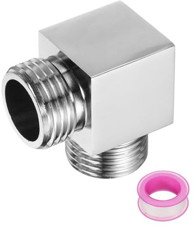 sourcing map G1/2 Shower Diverter Valve 2 Way, Stainless Steel Bidet Square Adapter Connector Hose Fitting Tee with PTFE Tape for Bidet Angle Valve Hose Toilet Faucet, (40mm,Silver