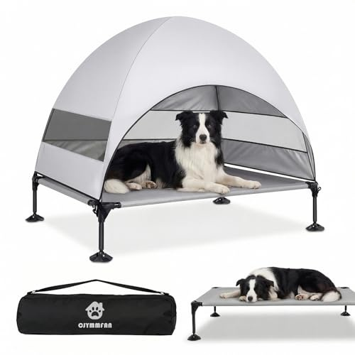 CJYMMFAN Raised Dog Bed with Roof, Foldable Tent with Non-Slip Feet and Large Shade for Outdoor Camping, Garden, Beach & Pool