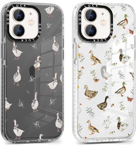 Foonary 2 Pack Transparent Cute Duck Print Phone Case for iPhone 12/iPhone 12 Pro 6.1,Soft Silicone with Design Aesthetics Clear Pattern Cases,Shockproof Bumper Protector Cover,Girls for iPhone 12