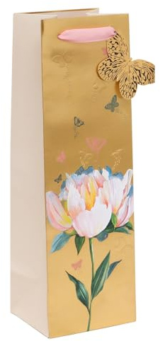 Glick Bottle Gift Bag, Golden Waterlily, 110 x 340 x 100 mm, Luxury Recyclable Bottle Bag for Birthdays & Celebrations