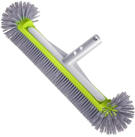 17.5 Swimming Pool Brush Head with Round Ends, Heavy Duty Aluminum Round Brush for Quick Cleaning of Pool Walls, Steps and Corners(No Pole)