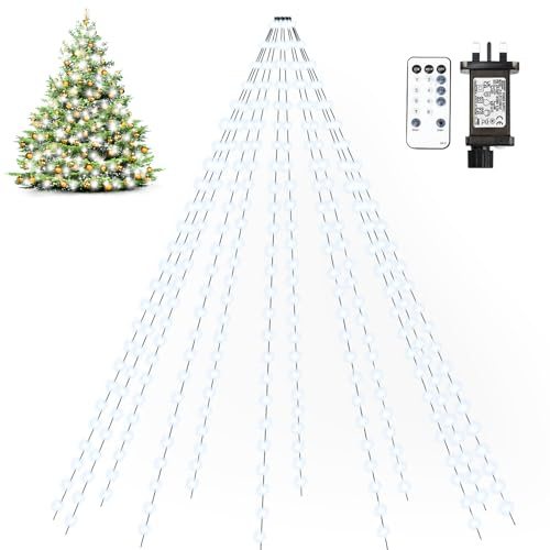 Twinkle Star White Christmas Tree Lights, 2m 12 Strands 300 LED Tree Lights Cool White with Remote/8 Modes/Timer/Dimmable, IP65 Waterproof String Lights for Indoor Outdoor Xmas Christmas Decorations