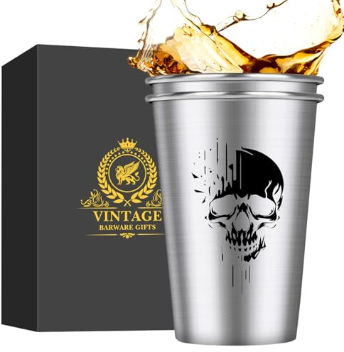 MR.BARWARE Totenkopf Bierglas (0,5l), Totenkopf Geschenke, Totenkopf Gothic Geschenk Bier Geschenke für Männer, Halloween Geschenk Weihnachts Geburtstagsgeschenk für Männer (edelstahl, 2er Set)
